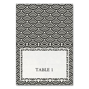 Zwart + Wit Huwelijksgolf Patroon Plaats Naam Kaar Kaart