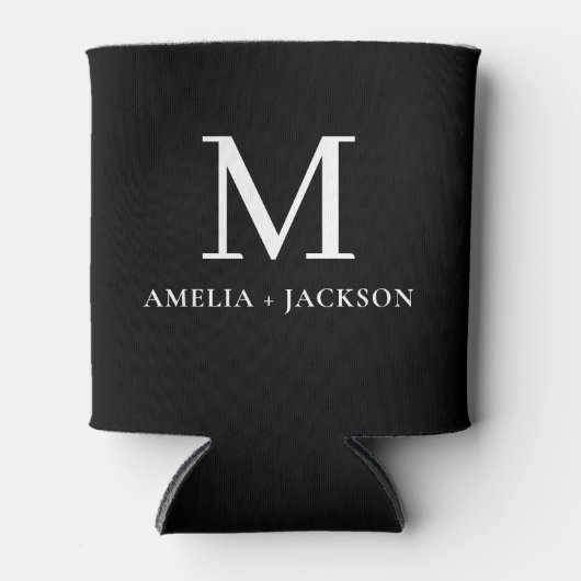 Zwart Wit Huwelijksgunst Monogram Naam Hart Blikjeskoeler (Voorkant)