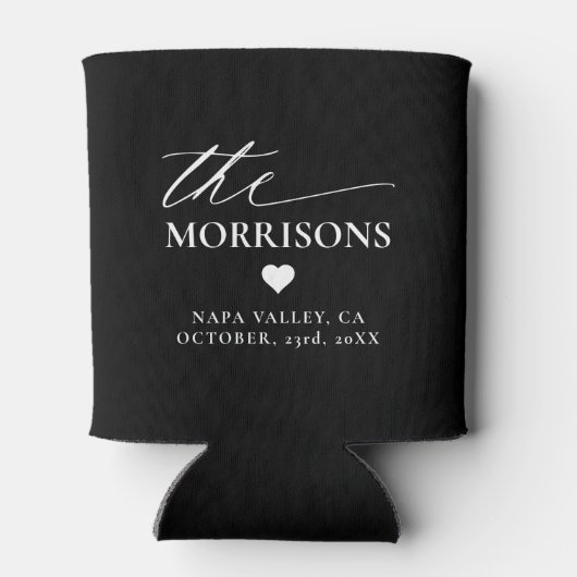 Zwart Wit Huwelijksgunst Monogram Naam Hart Blikjeskoeler (Achterkant)
