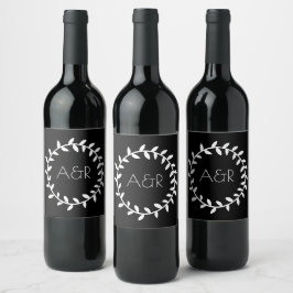 Zwart Wit Huwelijkskrans Voedsel Drank Etiket Set