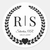Zwart-wit huwelijksmonogram-initiaal ronde sticker (Voorkant)