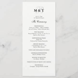 Zwart-wit huwelijksprogramma programmakaart