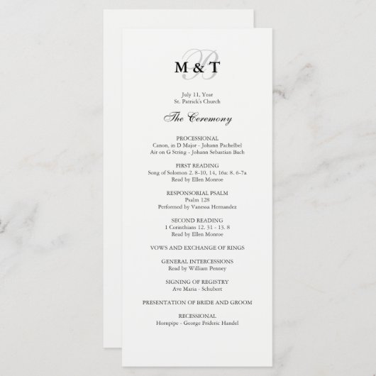 Zwart-wit huwelijksprogramma programmakaart (Voorkant / Achterkant)