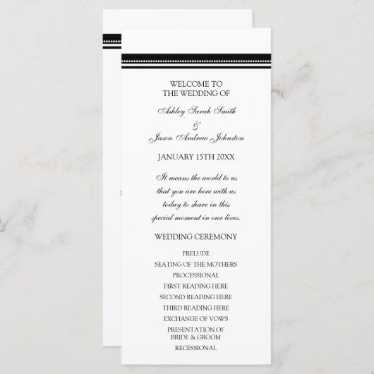 Zwart-wit huwelijksprogramma programmakaart (Voorkant / Achterkant)