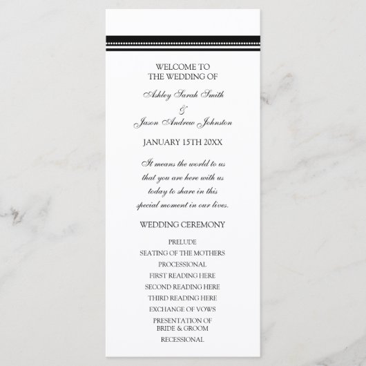 Zwart-wit huwelijksprogramma programmakaart (Voorkant)