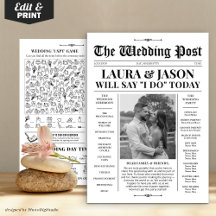 Zwart Wit Huwelijksprogramma + Tijdlijn Krant