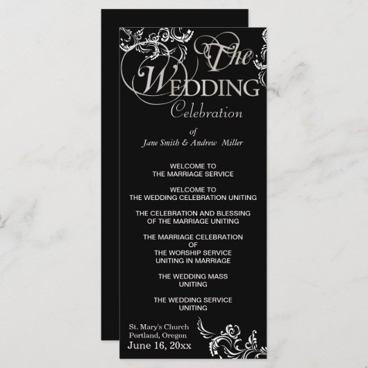 Zwart-wit huwelijksprogramma's programmakaart (Voorkant / Achterkant)