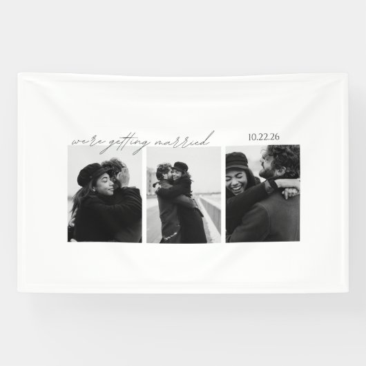 Zwart & Wit Huwelijksuitnodiging Banner – Romantis (Horizontaal)