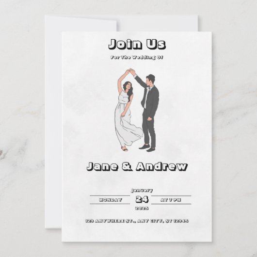 Zwart-wit huwelijksuitnodiging kaart (Voorkant)