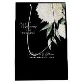 Zwart & Wit Hydrangea bruiloft welkom gebladerte Medium Cadeauzakje (Voorkant)