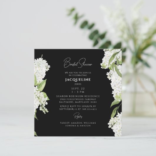 Zwart Wit Hydrangea Vierkant Vrijgezellenfeest Kaart (Staand voorkant)
