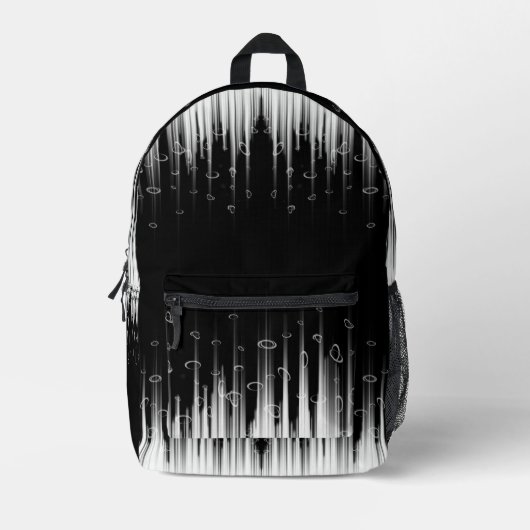 Zwart-wit hypnotische cirkelvormige lijn strepen k bedrukte rugzak (Voorkant)