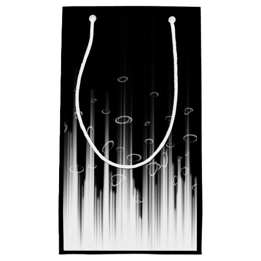 Zwart-wit hypnotische cirkelvormige lijn strepen k klein cadeauzakje (Voorkant)