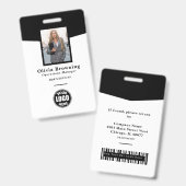 Zwart-wit ID Foto Logo & Barcode Professional Badge (Voor- en achterkant)