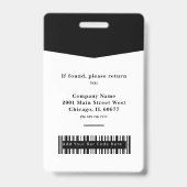 Zwart-wit ID Foto Logo & Barcode Professional Badge (Achterkant)