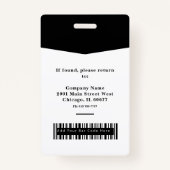 Zwart-wit ID Foto Logo & Barcode Professional Badge (Achterkant)