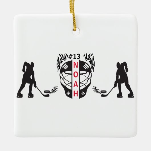 Zwart-wit ijshockey doelman keramisch ornament (Voorkant)