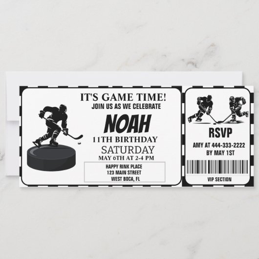 Zwart-wit ijshockey Retro Ticket Kaart (Voorkant)