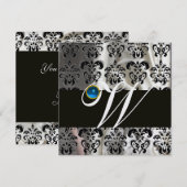 ZWART WIT IJSSILK DAMAST MONOGRAM BLAUWE SAPPHIER KAART (Voorkant / Achterkant)