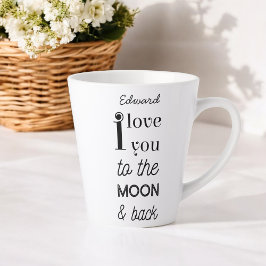 Zwart Wit Ik hou van je naar de maan Typografie Latte Mok