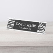 Zwart-wit Ikat Patroon met scriptnaam Bureau Naambordje (Voorkant)