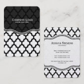 Zwart & Wit Ikat Quatrefoil Modern Patroon Visitekaartje (Voorkant / Achterkant)