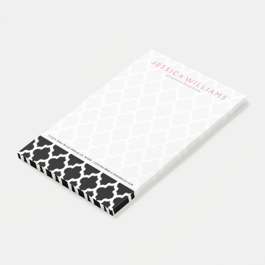 Zwart & Wit Ikat Quatrefoil Patroon Post-it® Notes (Schuin)