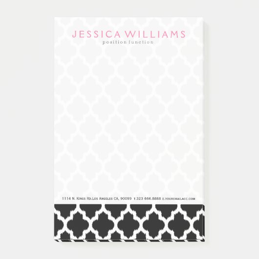 Zwart & Wit Ikat Quatrefoil Patroon Post-it® Notes (Voorkant)