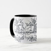  zwart-wit illustratie 60s poster mok (Voorkant links)