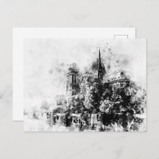Zwart-wit illustratie Notre-Dame kathedraal Briefkaart (Voorkant / Achterkant)