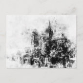 Zwart-wit illustratie Notre-Dame kathedraal Briefkaart (Voorkant)