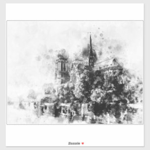 Zwart-wit illustratie Notre-Dame kathedraal Sticker