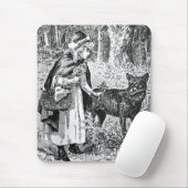 Zwart Wit Illustratie Roodkapje Wolf Muismat (Met muis)