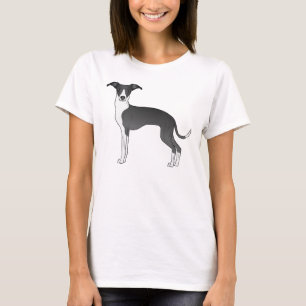 Zwart-wit illustratie van een Italiaanse Greyhound T-shirt