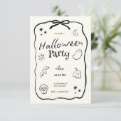 Zwart-wit illustratief Halloween feest Kaart (Staand voorkant)
