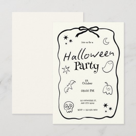 Zwart-wit illustratief Halloween feest Kaart (Voorkant / Achterkant)