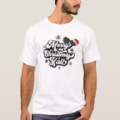 Zwart-wit Illustreren Vrolijk Kerstfeest T-shirt (Voorkant)