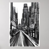 Zwart-wit in de stadsstraat | AI Art Poster (Voorkant)