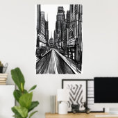 Zwart-wit in de stadsstraat | AI Art Poster (Thuiskantoor)