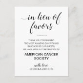 Zwart wit in plaats van bruiloft gunsten liefdadig informatiekaartje (Voorkant)