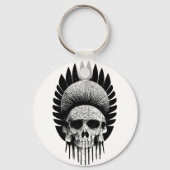 Zwart-Wit Indiaanse Schedel Sleutelhanger (Voorkant)