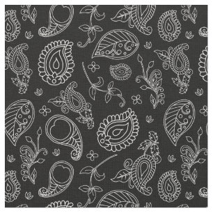 Zwart-wit Indie Boho Paisley Print Stof