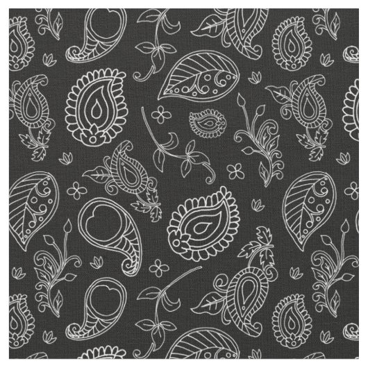 Zwart-wit Indie Boho Paisley Print Stof (Close Up)