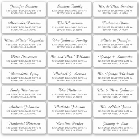 Zwart wit individueel gastadres elegant label (Voorkant)