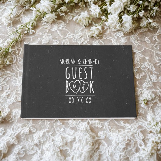 Zwart-wit Informal Rustic Wedding Guest Book Gastenboek