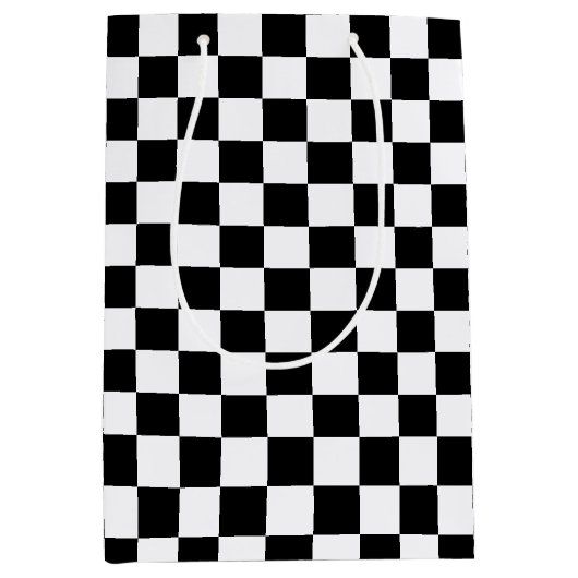 Zwart-wit ingecheckt medium cadeauzakje (Voorkant)