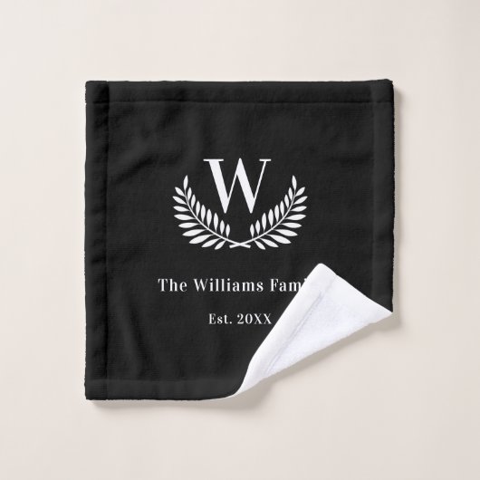 Zwart-wit initiaal monogram bad handdoek (Wasdoekje)