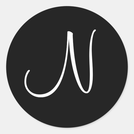 Zwart-wit Initiaal N - Gepersonaliseerd Ronde Sticker (Voorkant)