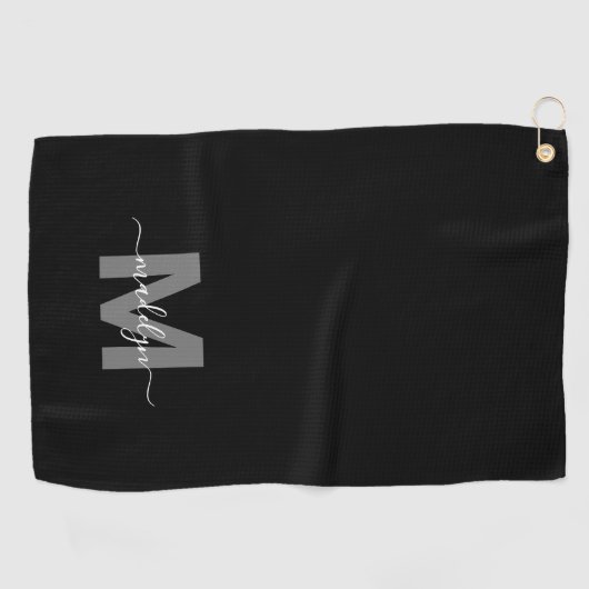 Zwart Wit Initiaal naam Monogram Golfhanddoek (Horizontaal)