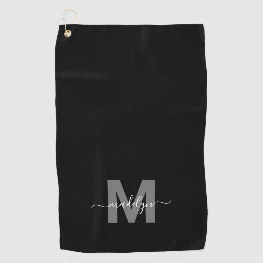 Zwart Wit Initiaal naam Monogram Golfhanddoek (Voorkant)